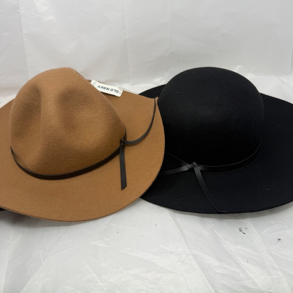 Old Navy Womens Wide Brim Wool Felt Hat Bundle Brown Black L-XL 223882-01-1